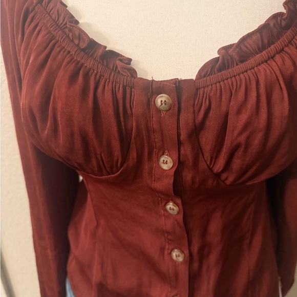 Chic Button-Up Rust Blouse - Picture 2 of 5